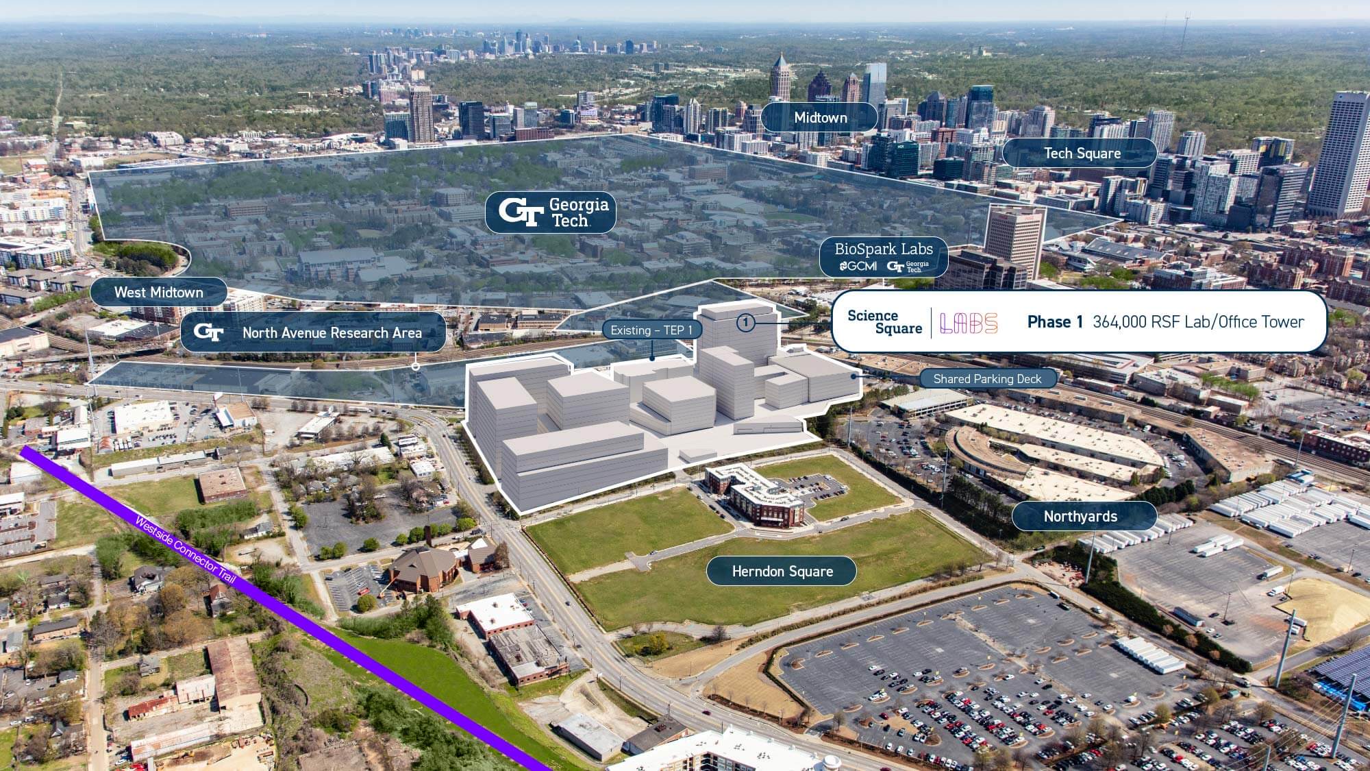 Map depicting phase 1 of Science Square in downtown Atlanta